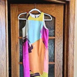 Silk Sleeveless Color-Block Midi Dress in Multicolor